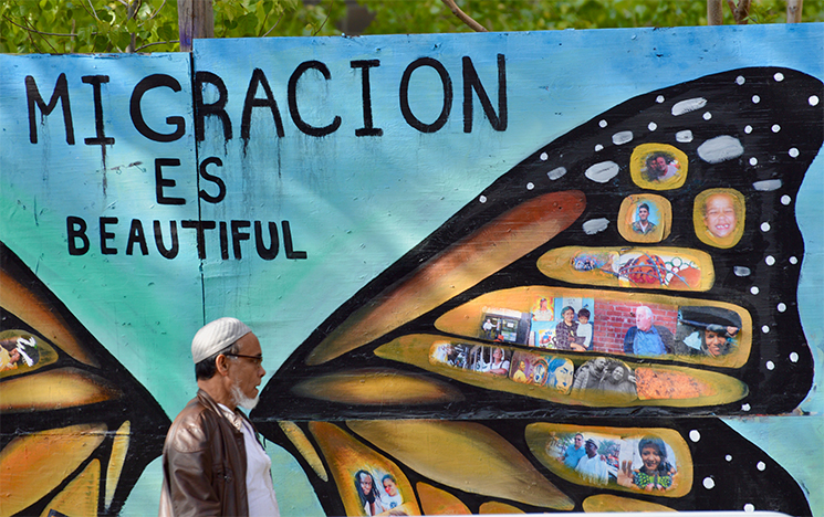 Person walking in front of migration is beautiful poster